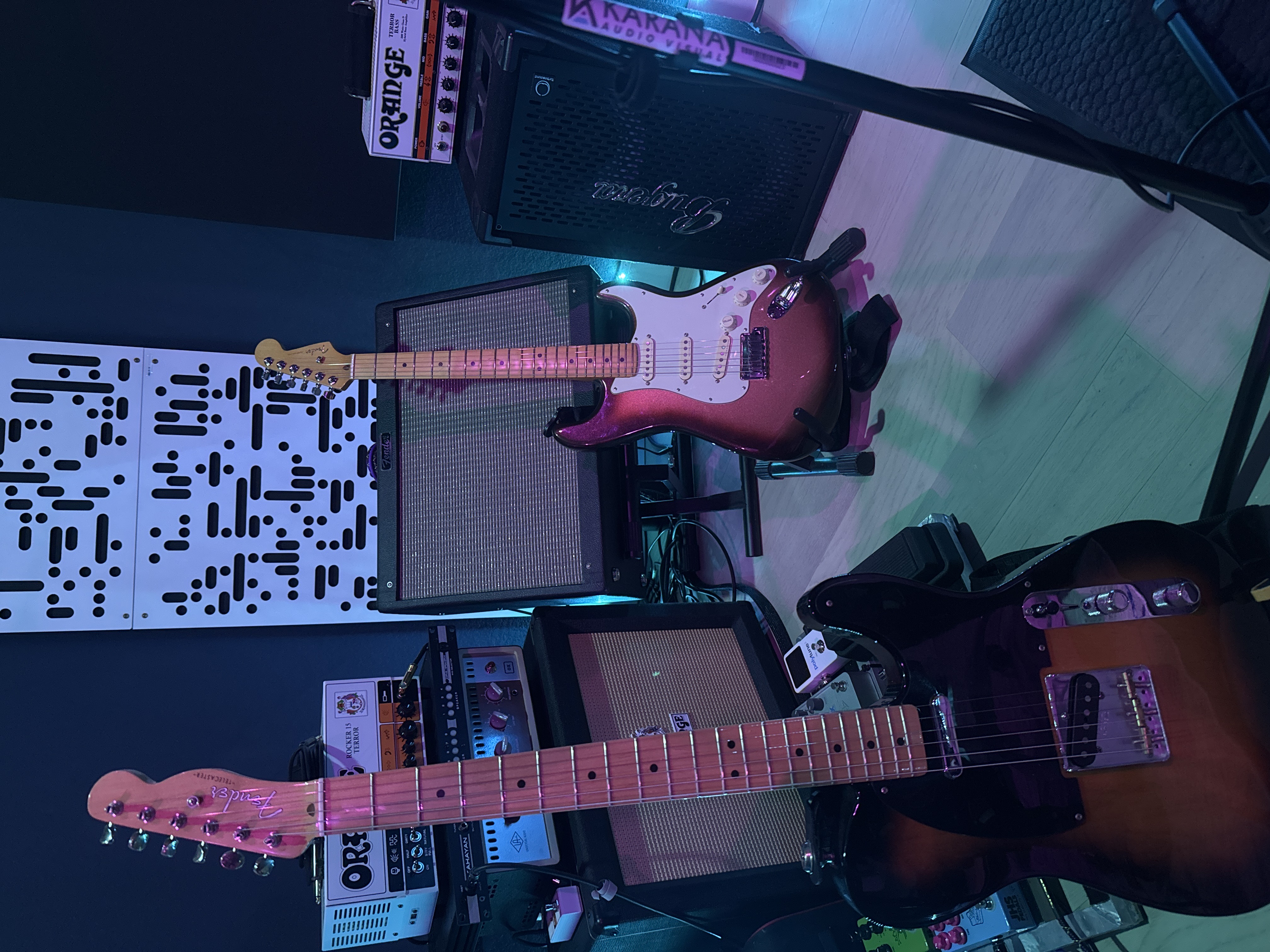 Guitars and amplifiers in studio